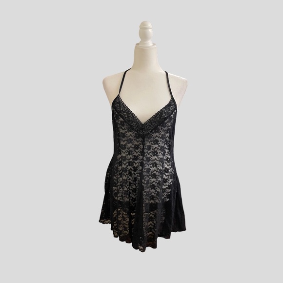 Linea Donatella Semi Sheer Black Lace Slip or Dress Size Large - Picture 1 of 6
